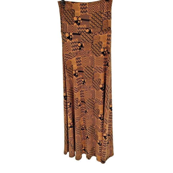 LuLaRoe Woman's Brown Black Maxi Skirt Size XXS Geometric Stretch Slinky Pull On - Picture 1 of 6